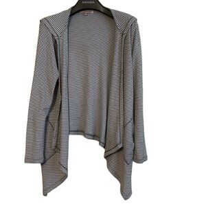 Philosophy women’s open cardigan hooded size 1x grey white pockets‎ cascading
